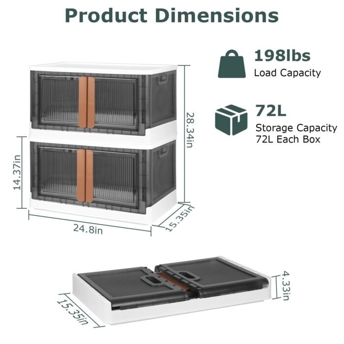 2-Piece: Foldable Stackable Storage Bins with Lid - Image 7
