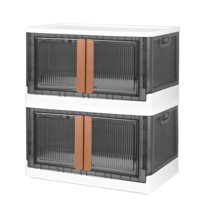 2-Piece: Foldable Stackable Storage Bins with Lid - Image 1