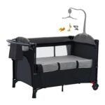 6-in-1 Foldable Baby Crib with Activity Center Diaper Changing Table