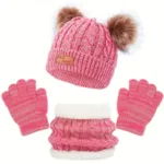 Children's Winter Knitted Wool Lining Warm Hat, Scarf, Glove Set For 2-5 Year Old Boys And Girls - Image 9
