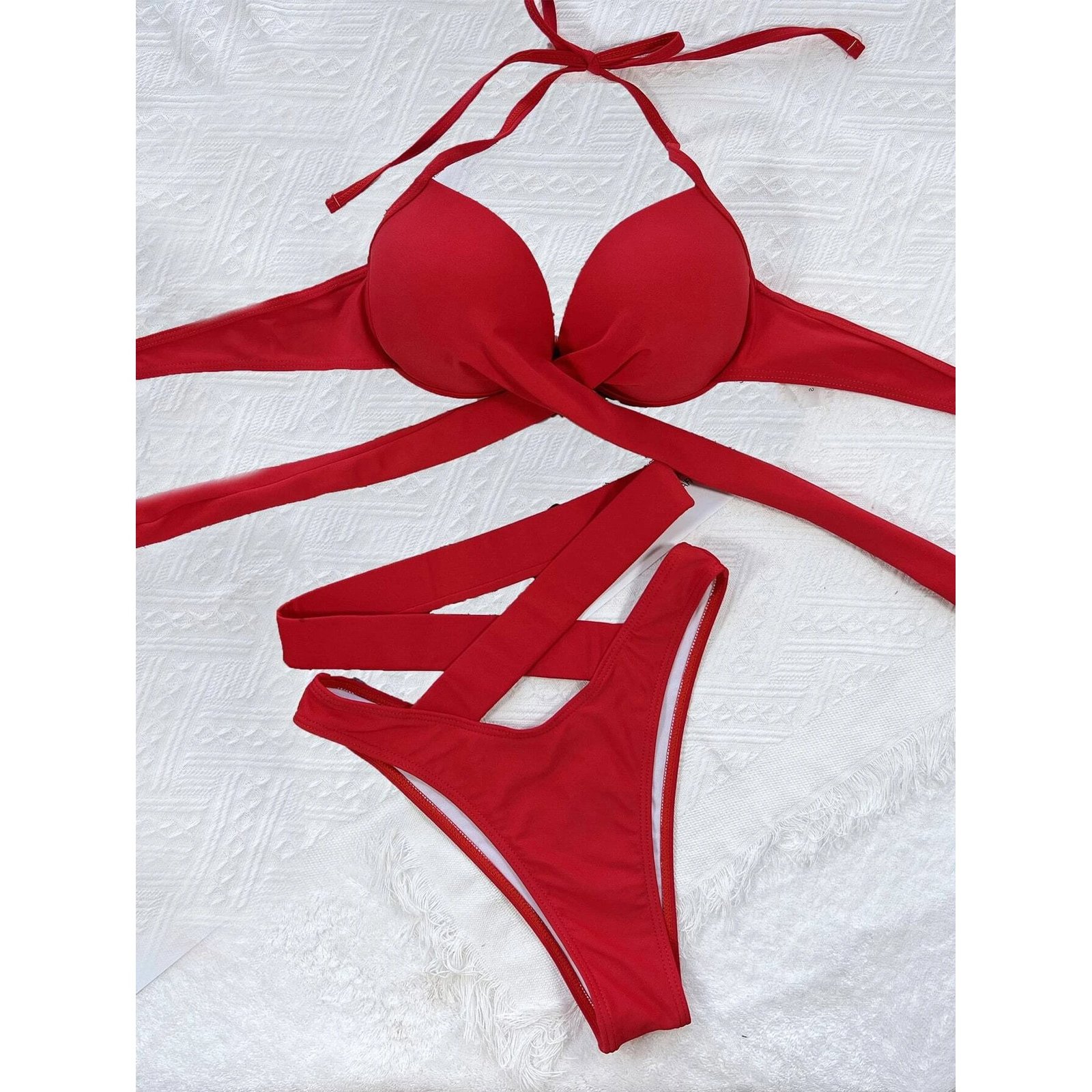 Criss Cross Wrap Push Up Bikini Swimsuit - Image 8