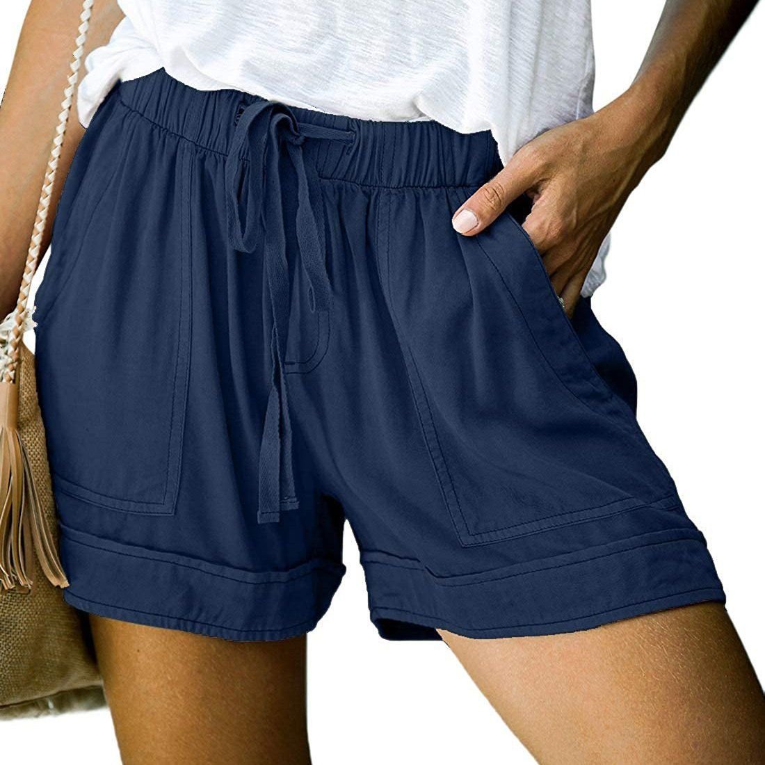 Elapsy Womens Casual Drawstring Elastic Waist Summer Shorts with Pockets - Image 4