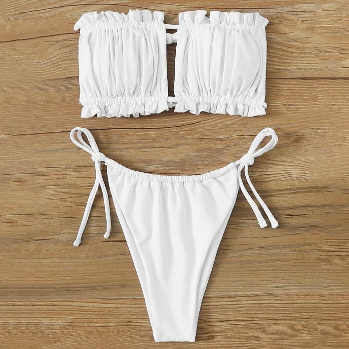 Frill Trim Bandeau Tie Side Bikini Swimsuit - Image 4