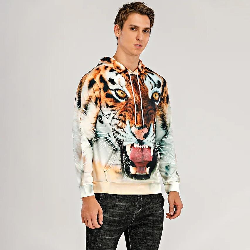 Men's Animal Patterned 3D Tiger Hoodie - Image 11