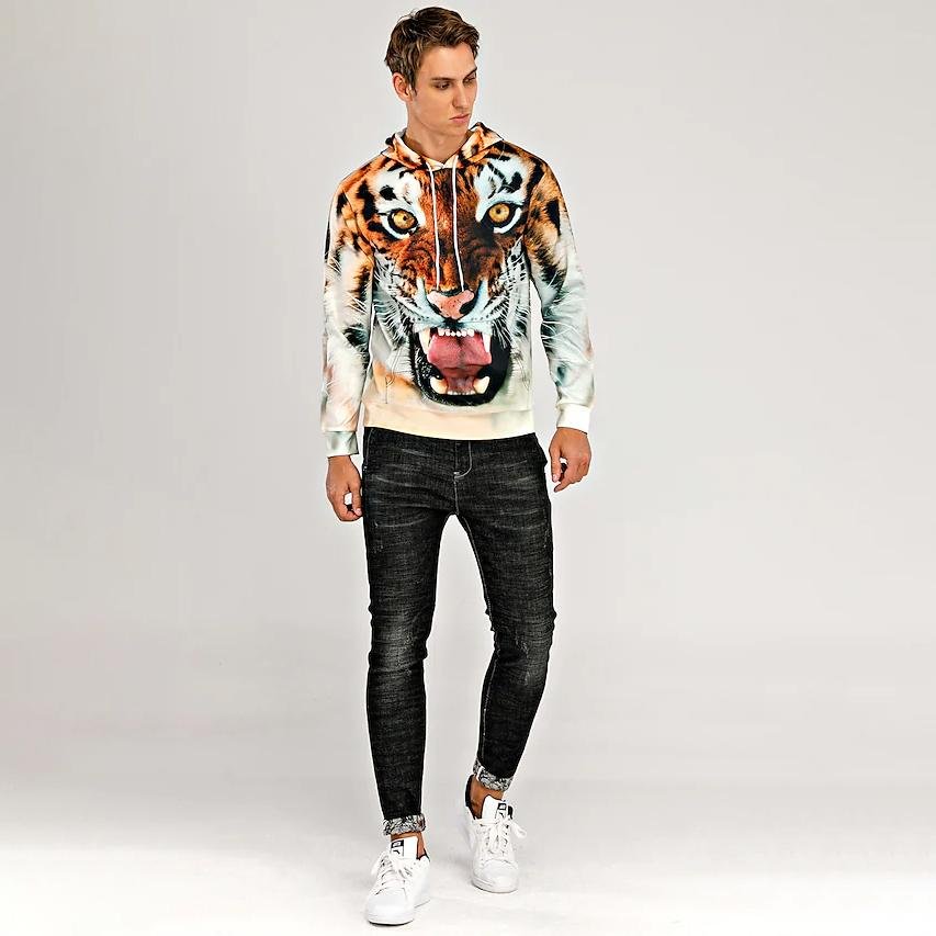 Men's Animal Patterned 3D Tiger Hoodie - Image 4