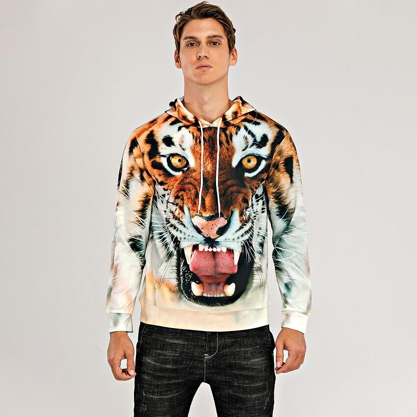 Men's Animal Patterned 3D Tiger Hoodie - Image 5