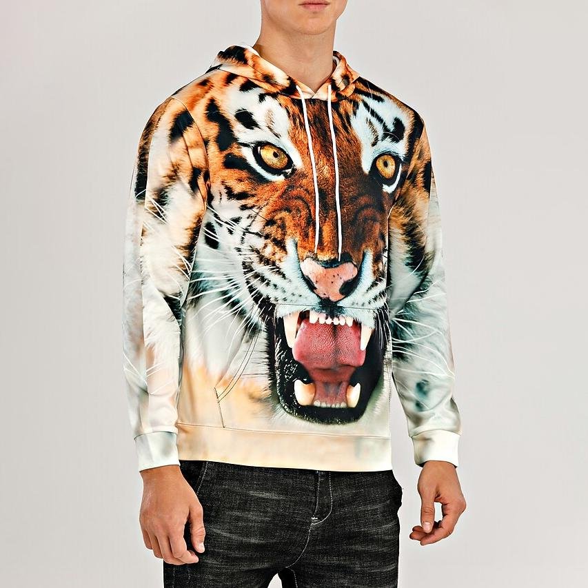 Men's Animal Patterned 3D Tiger Hoodie - Image 6