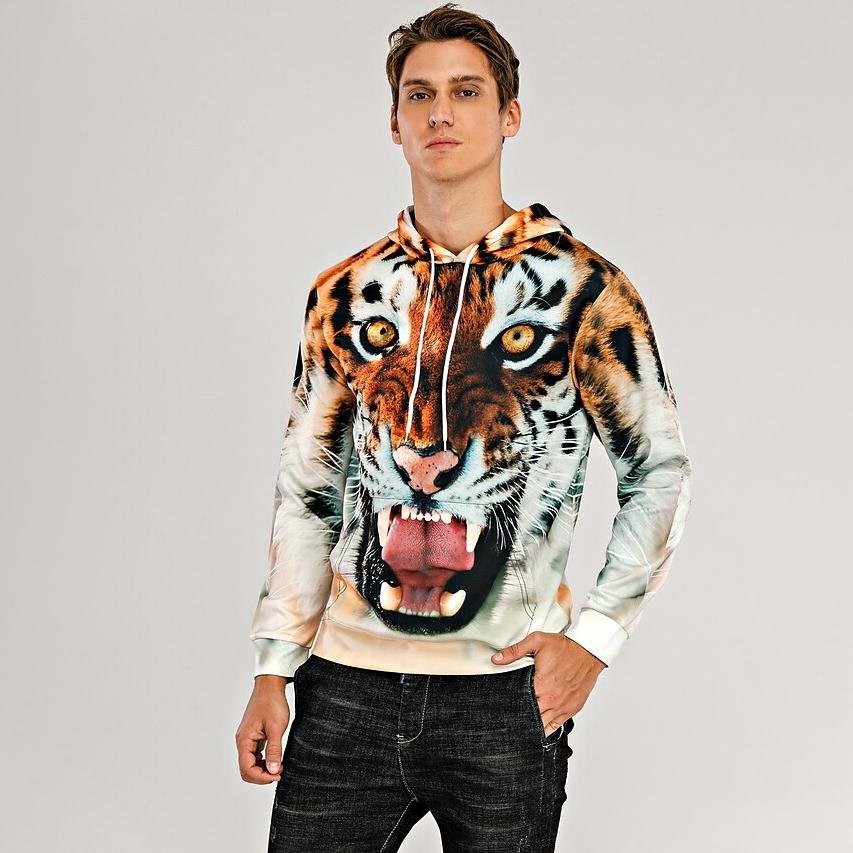 Men's Animal Patterned 3D Tiger Hoodie - Image 8
