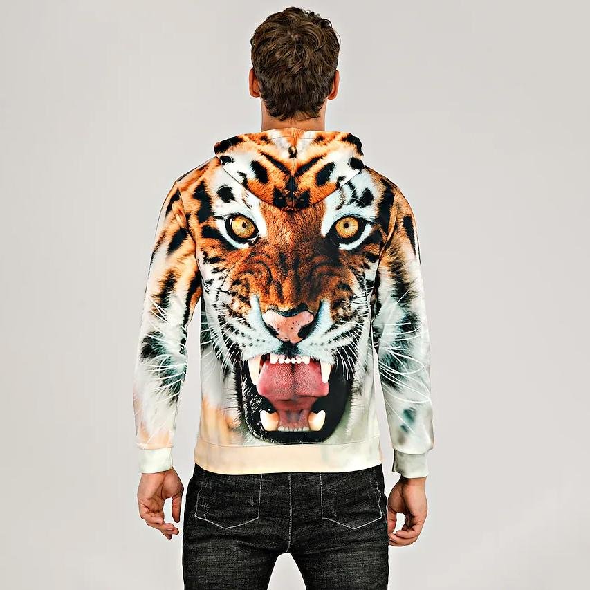 Men's Animal Patterned 3D Tiger Hoodie - Image 9