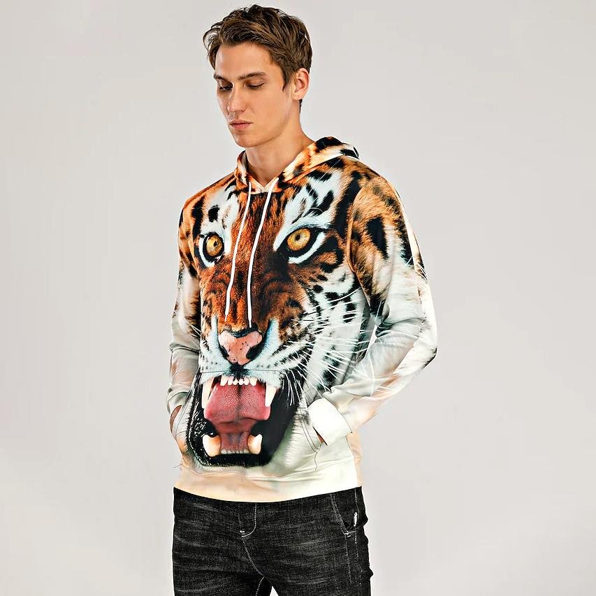 Men's Animal Patterned 3D Tiger Hoodie - Image 7