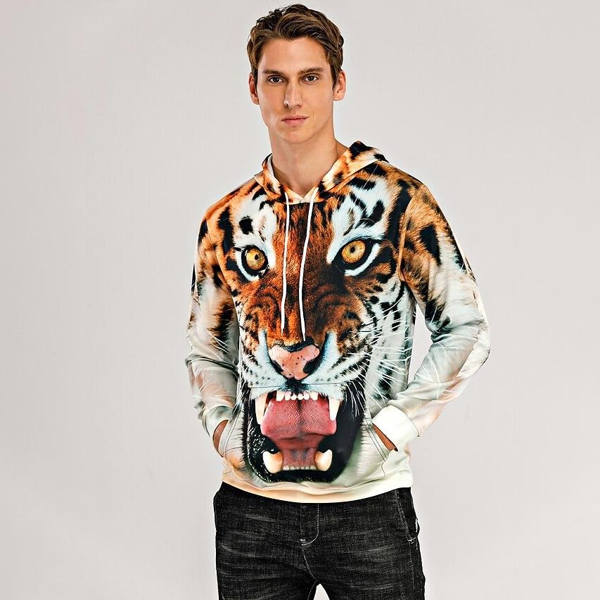 Men's Animal Patterned 3D Tiger Hoodie - Image 10