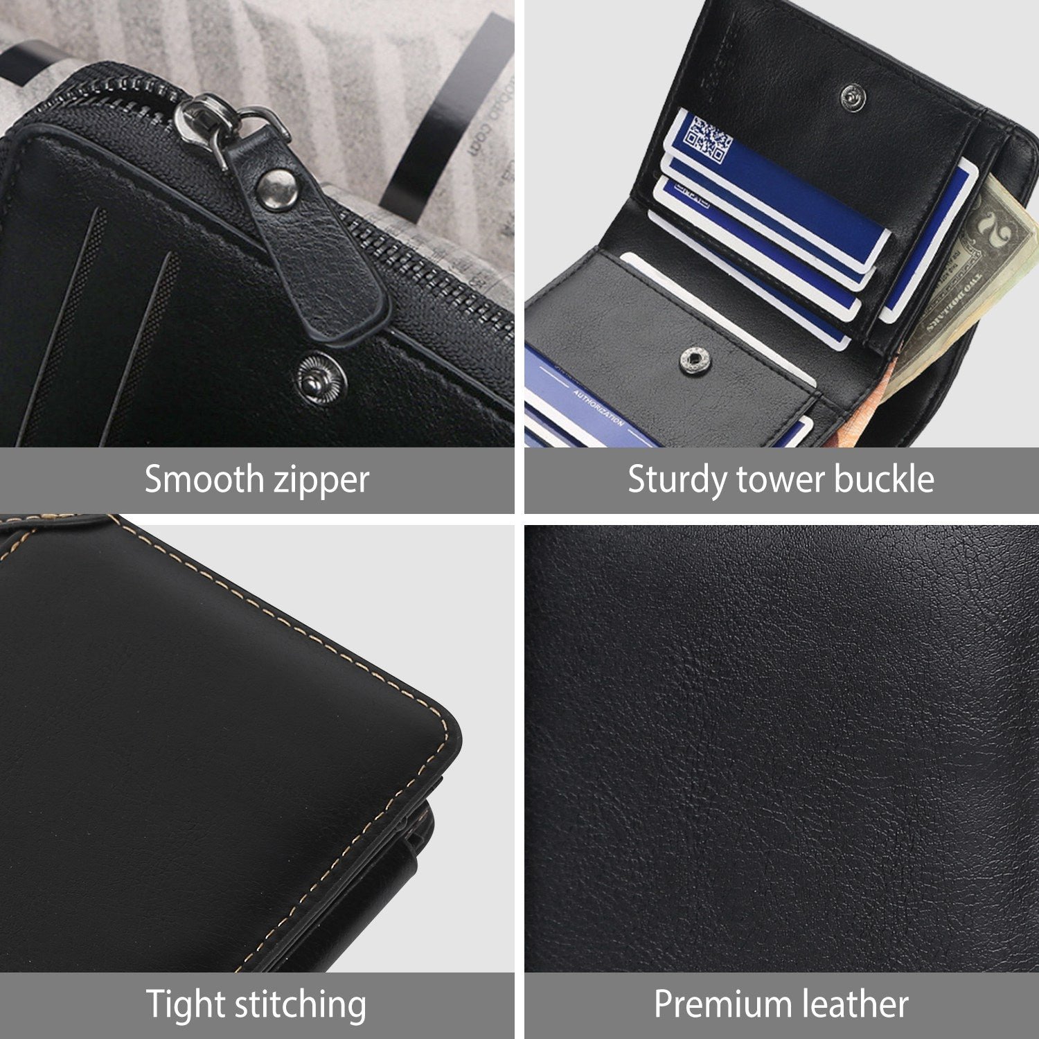 Men's Trifold Clutch Leather Wallet ID Card Holder - Image 6