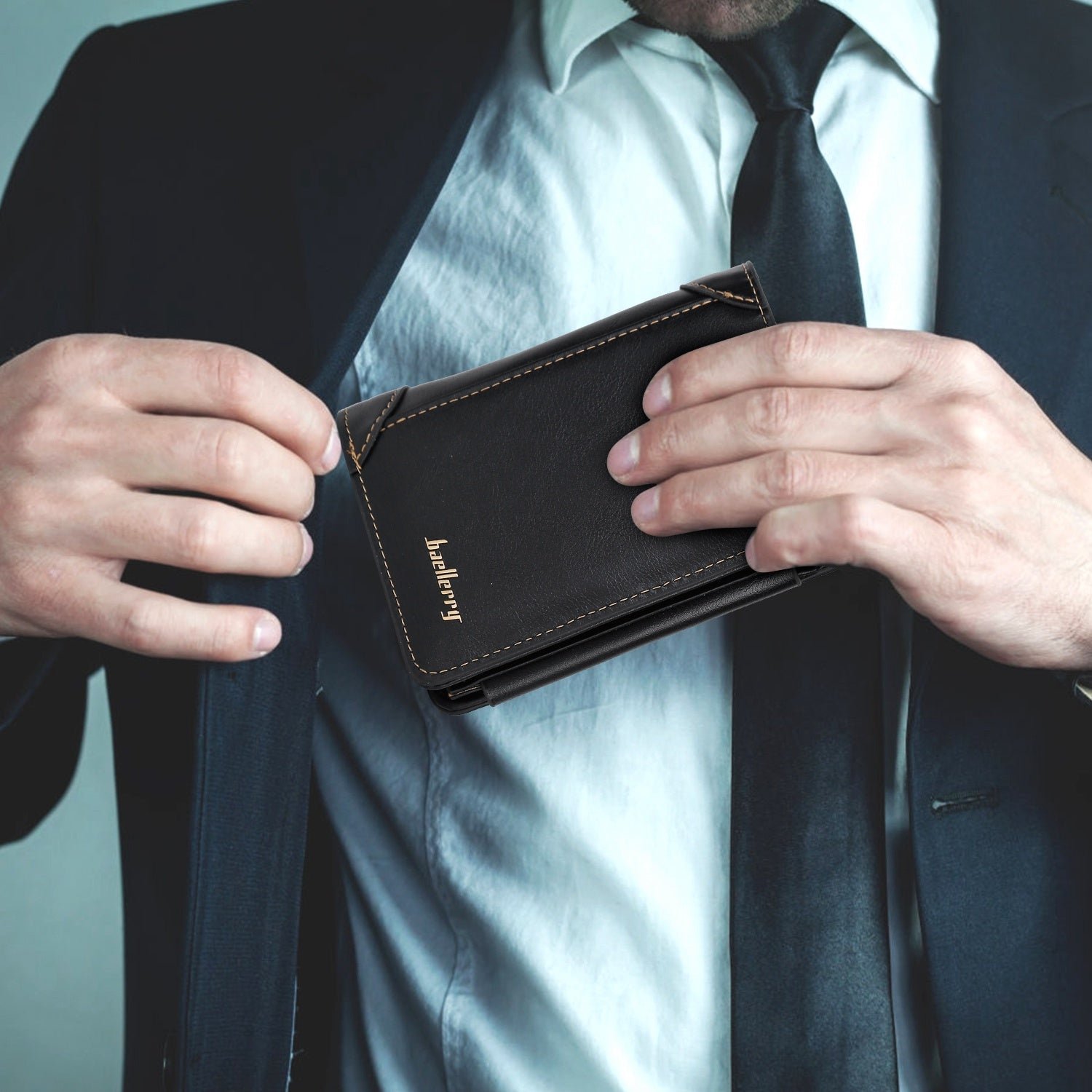 Men's Trifold Clutch Leather Wallet ID Card Holder - Image 9