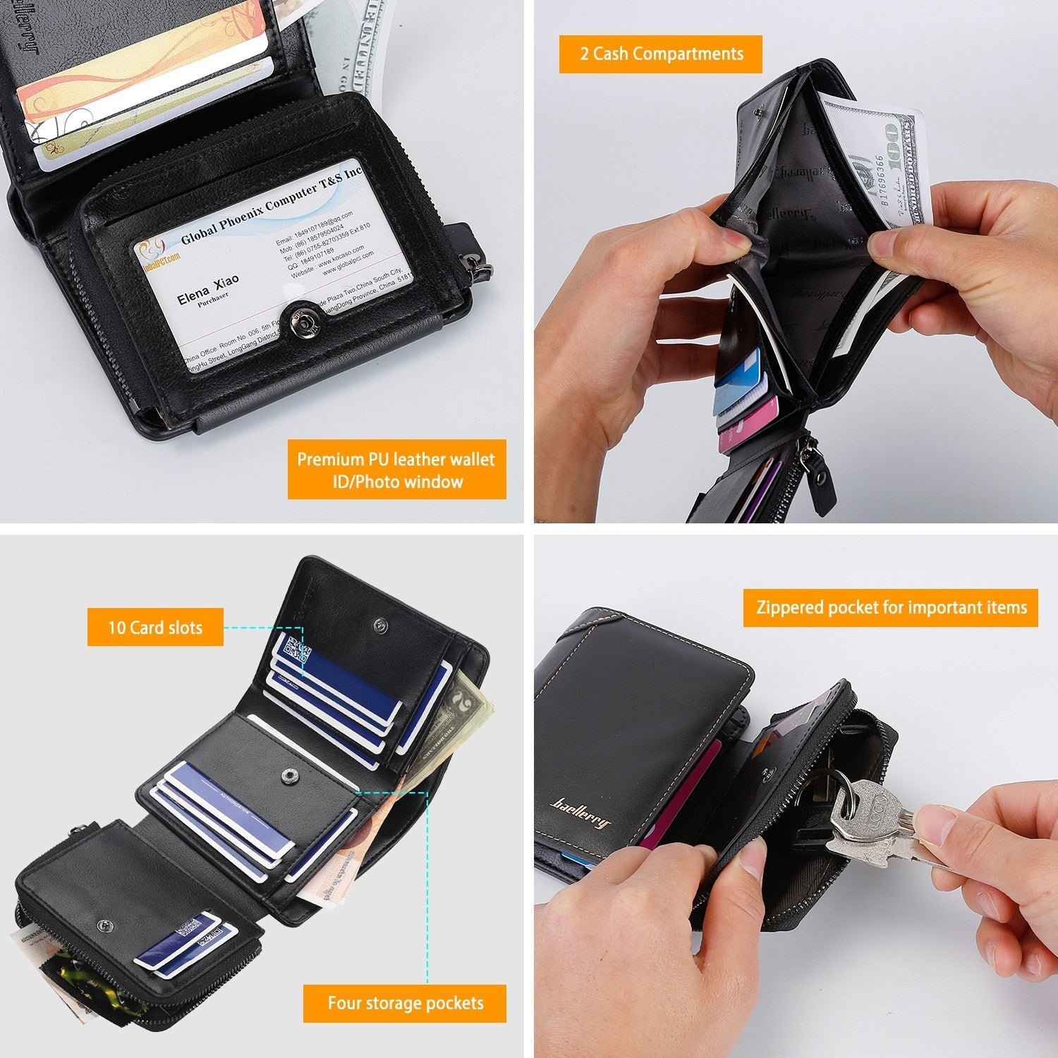 Men's Trifold Clutch Leather Wallet ID Card Holder - Image 5